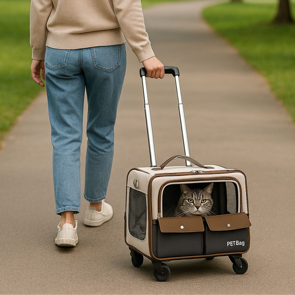 Rolling Pet Carrier Backpack with Wheels For Cat Dog