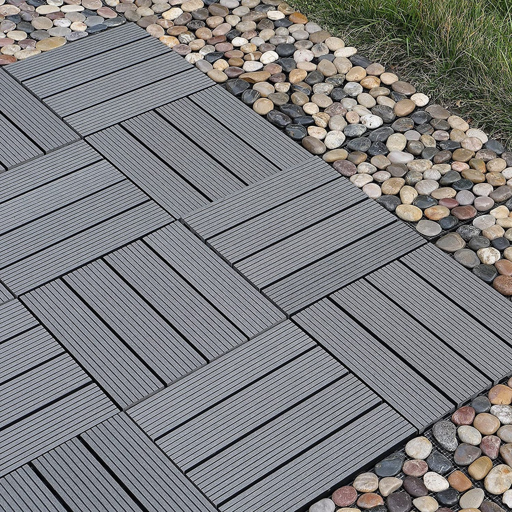 Wooden Plastic Interlocking Decking Tiles (Design 2 Black)