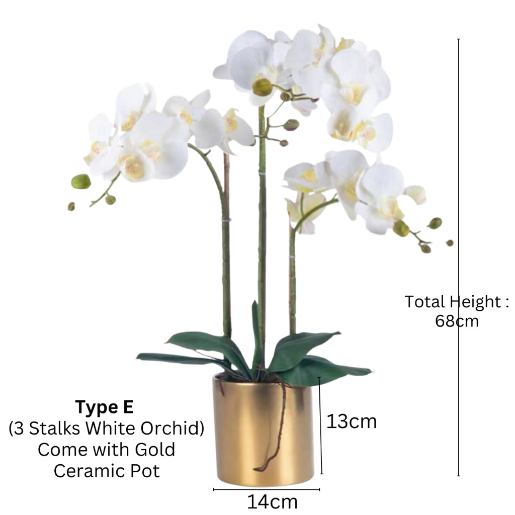 Artificial Orchid in Pot - Glossy Gold (68cm)