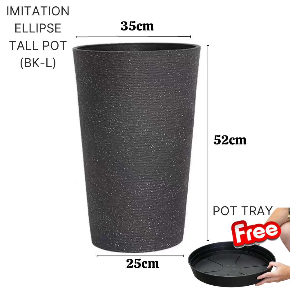 Ellipse Tall Imitation Cement Pot (Black)