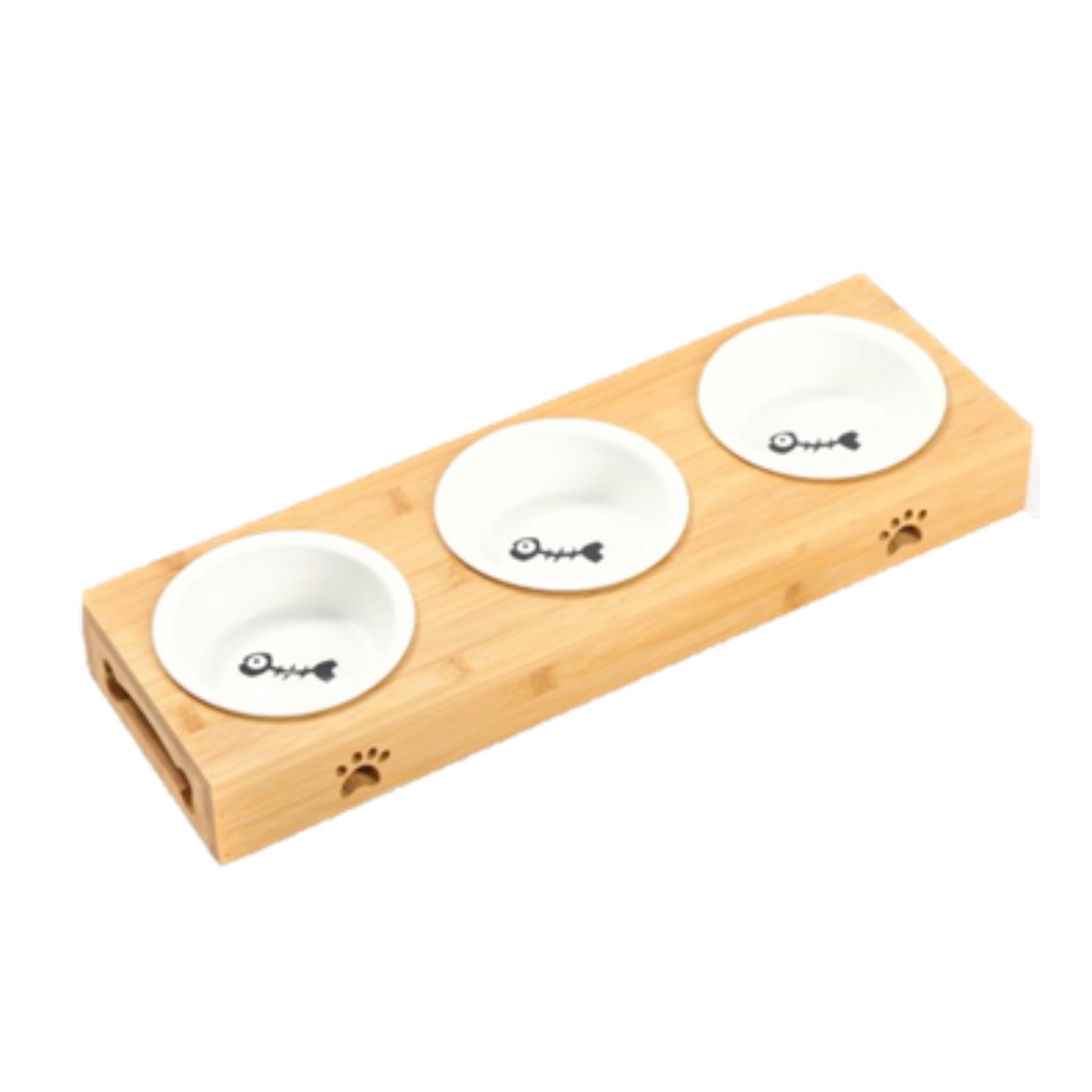 Triple Wooden Ceramic Bowl