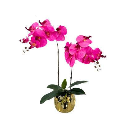 Artificial Rose Pink Orchid in Ceramic Gold Pot (50cm)