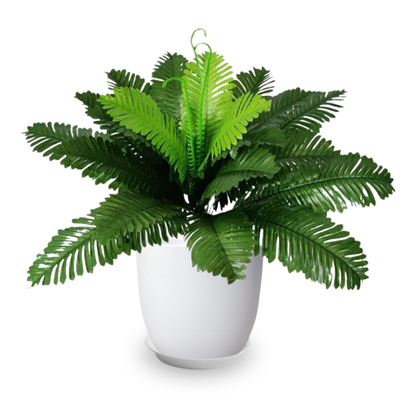 Artificial Fern Leaves in Plastic White Pot (34-36cm)