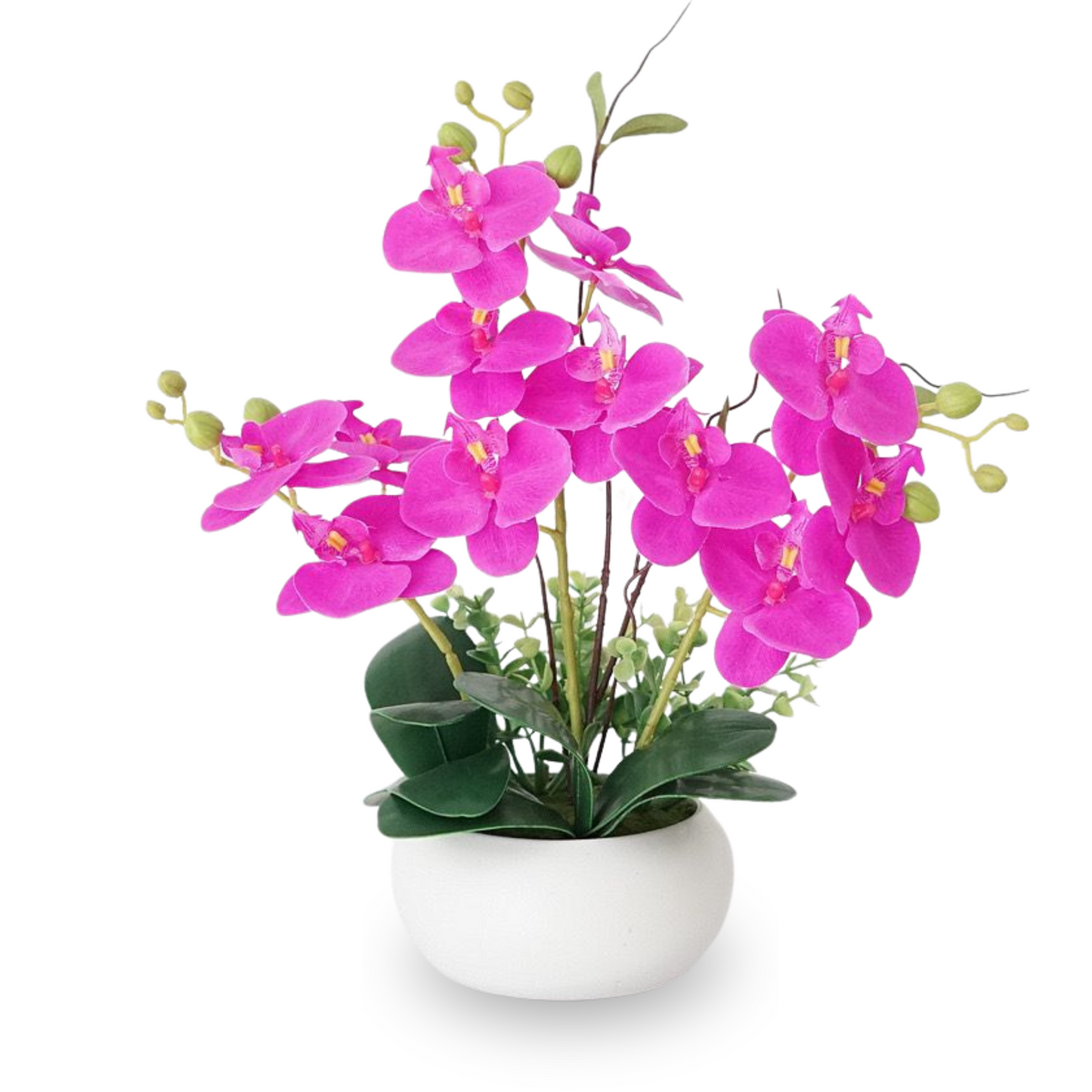 Artificial Orchid in Short Cylindrical Ceramic Pot - Purple (35cm)