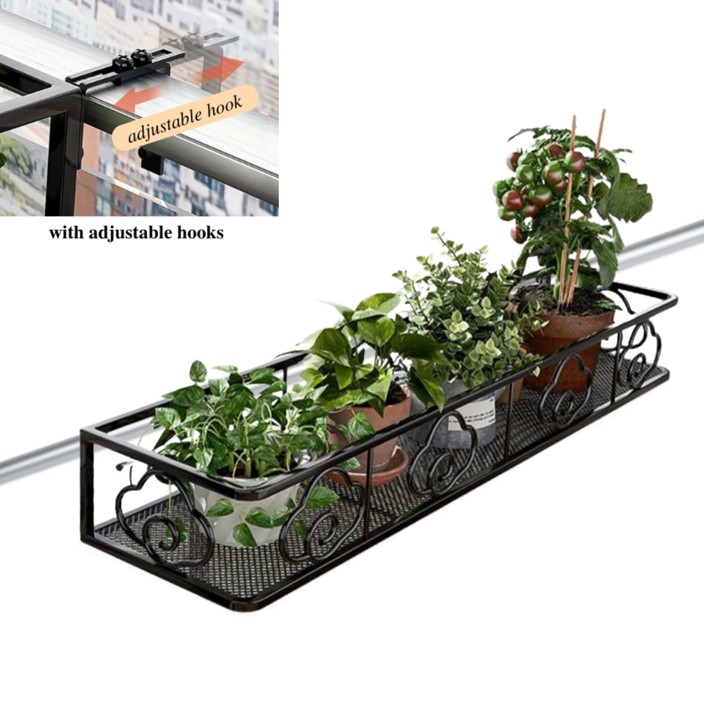 Metal Hanging Basket Rack Black(100cm)