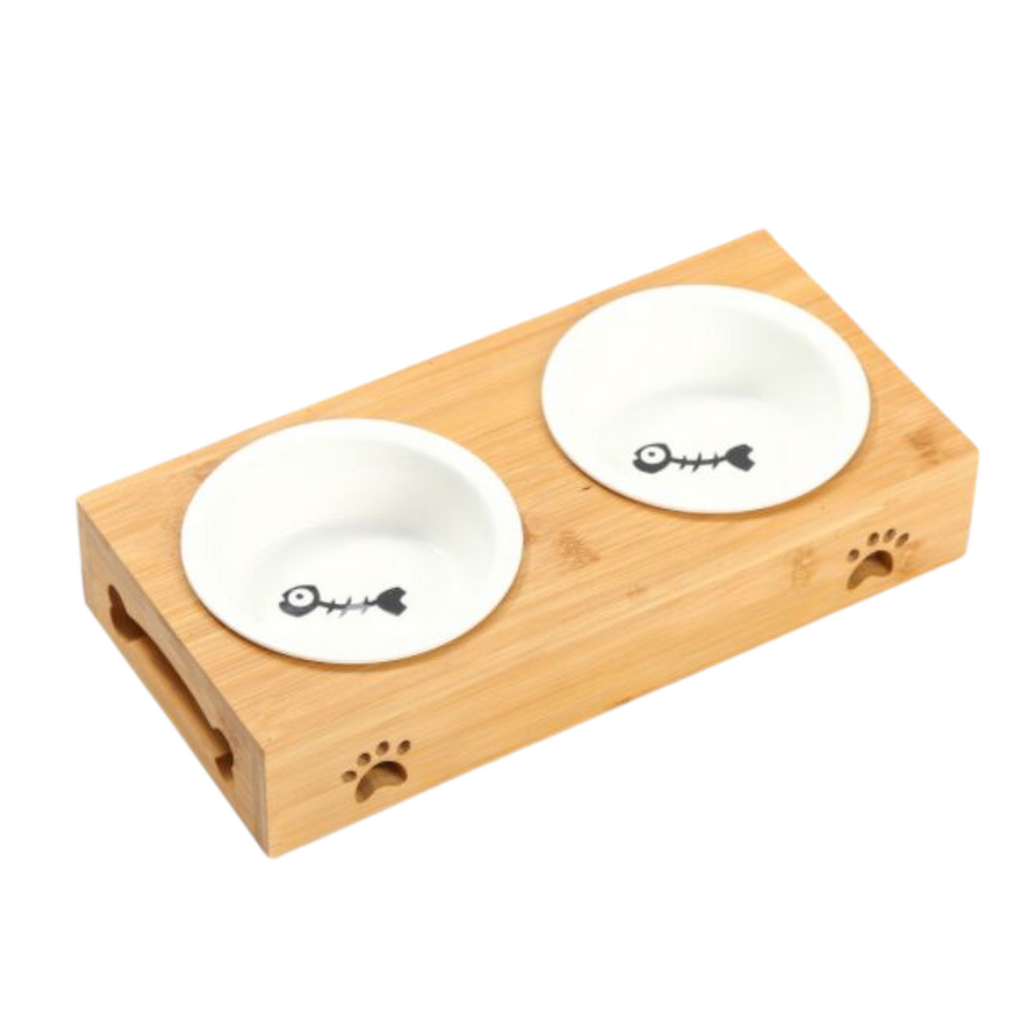 Wooden Double Ceramic Bowl