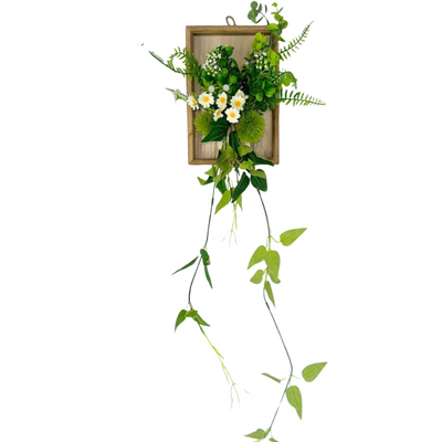 Artificial Daisy Clematis Vine Hanging Wooden Frame