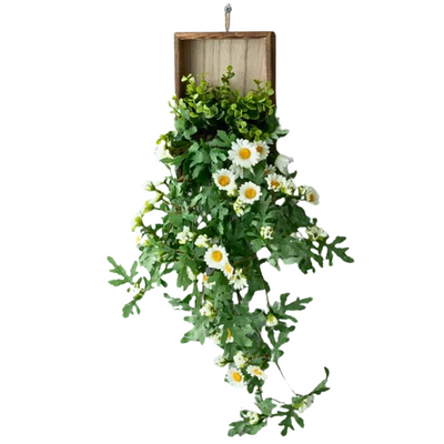 Artificial Little Daisy Eucalyptus Hanging Wooden Frame