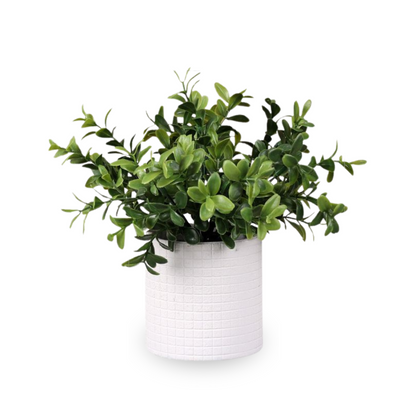 Artificial Small Eucalyptus Table Plants in White Pulp Pot