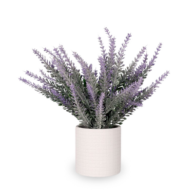 Artificial Small Lavender Table Plant in White Pulp pot