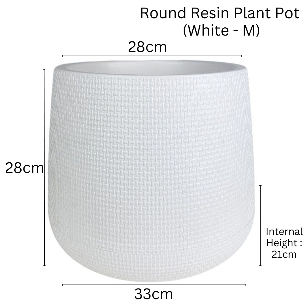 Resin Round Plant Pot (White)