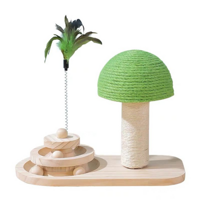 Wooden Sisal Scratcher Post Mushroom Design