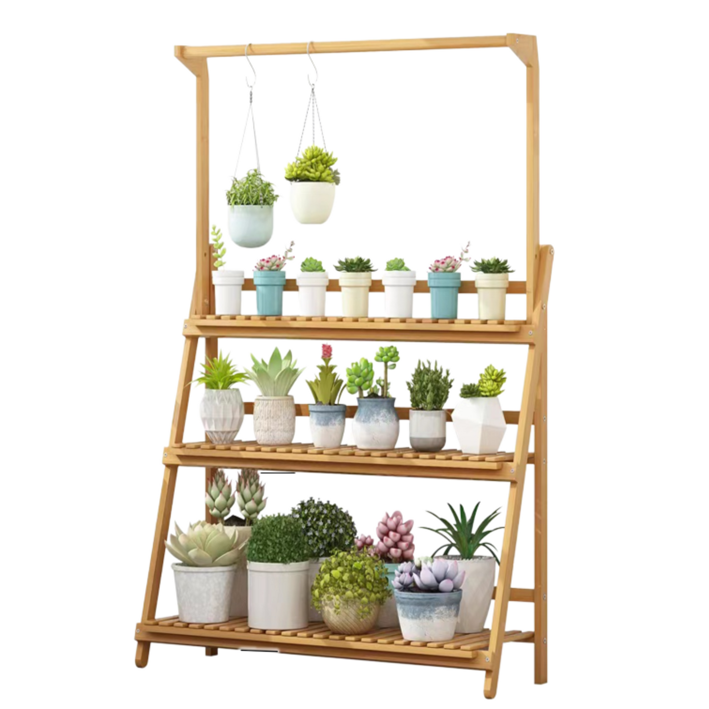 3-Tier Foldable Bamboo Rack Nature Color